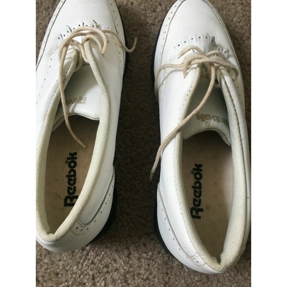 Vintage Reebok Men's Leather Golf Shoes Size 6.5 Metal Spikes White Cleats - Picture 8 of 11
